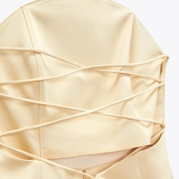 ZARA STRAPLESS SATIN EFFECT MIDI DRESS - Picture 11 of 16
